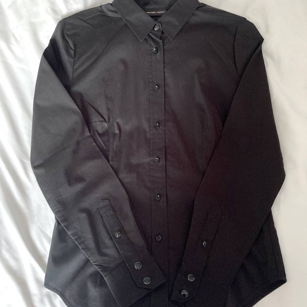New York & Co. Black Stretch Button Down Shirt, Sm